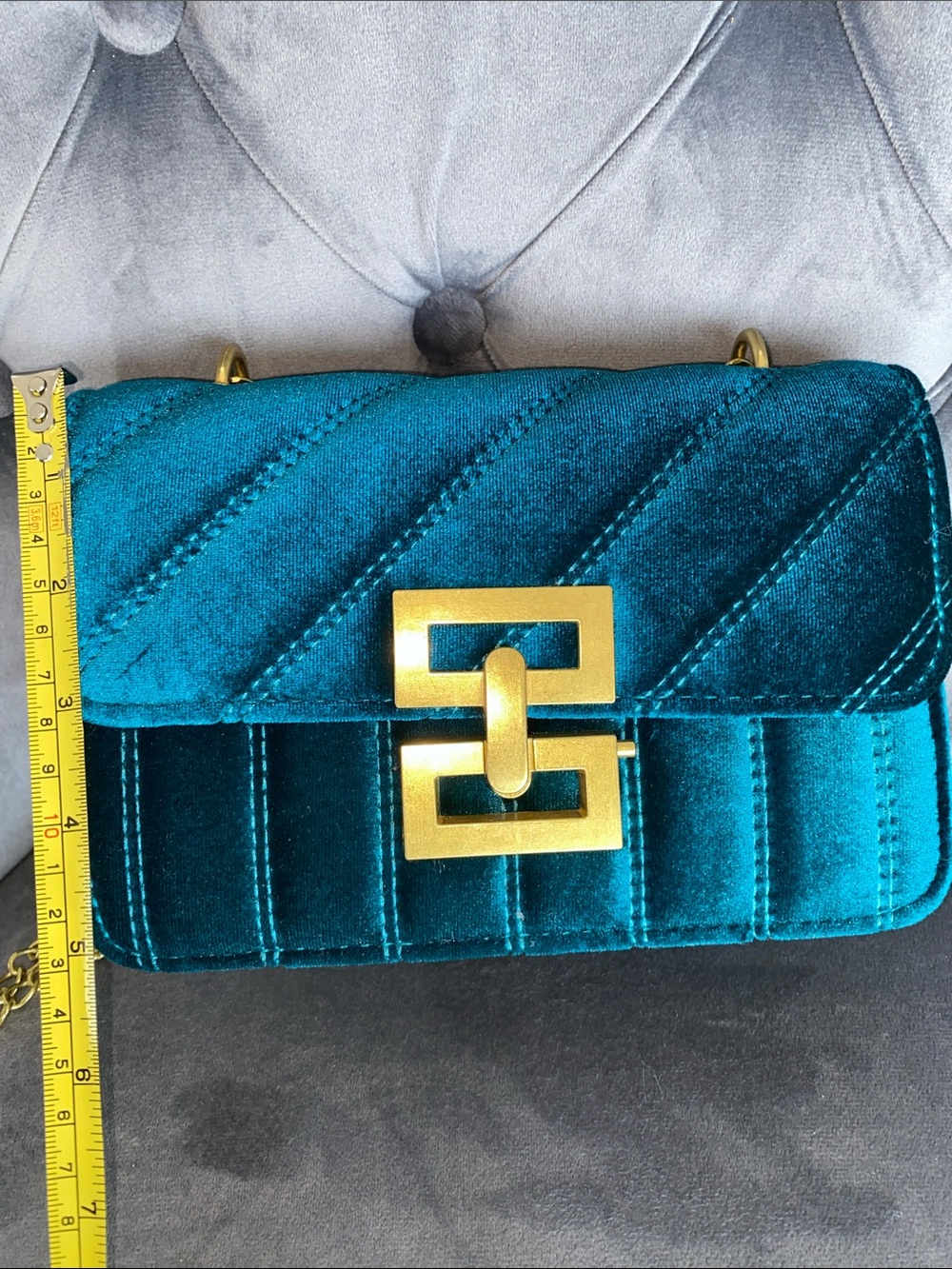NWOT Teal Velvet Chain Crossbody Bag with Gold Hardware - Picture 9 of 10